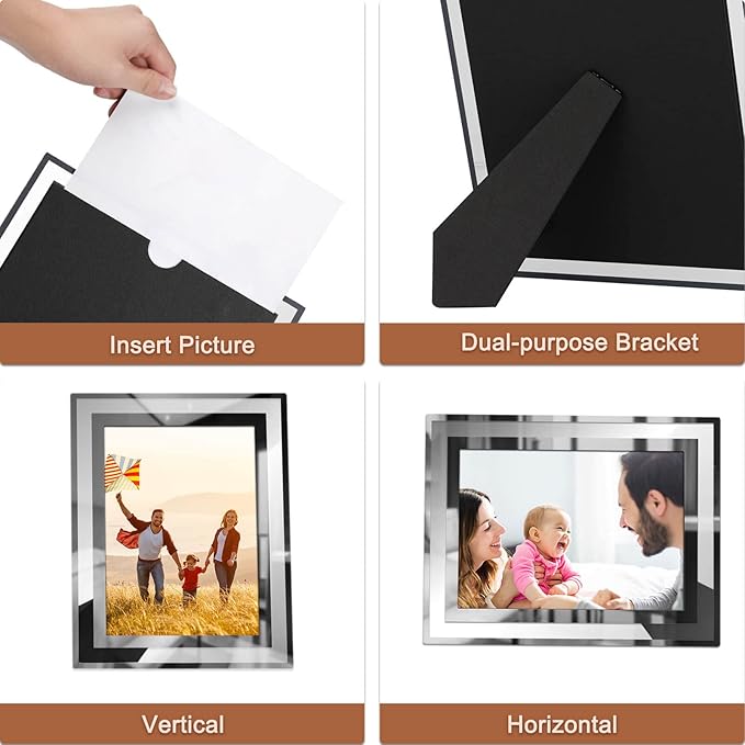 IZIDDO 5x7 Picture Frames Set of 4, Silver Mirror Glass Photo Frame for Tabletop Display, Gifts Picture Frame, Horizontally or Vertically