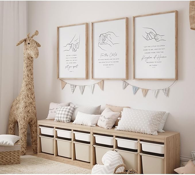 Joocrise Nursery Scripture Wall Art Set of 3 Nursery Bible Verse Wall Decor Baby Christian Canvas Art Christian Artwork Bible Verse Poster for Kids Room 16x24 Inch Unframed