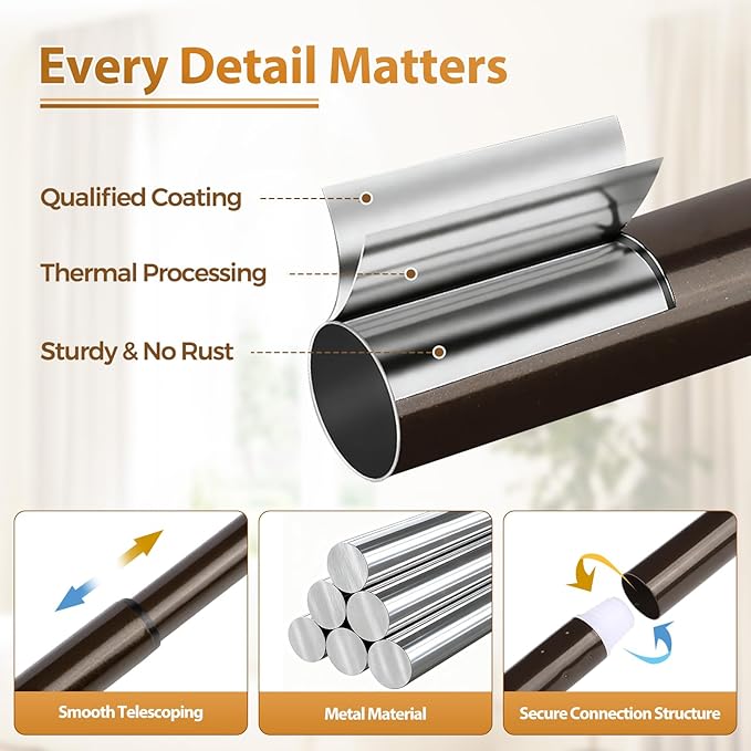 TONIAL Curtain Rods 32 to 86 Inch(2.6-7.2ft), Telescoping Splicing 3/4 Drapery Rods for Windows 54 to 82 Inch(4.5-6.8ft), Decorative Single Rod with Small Cap Finial, Bronze