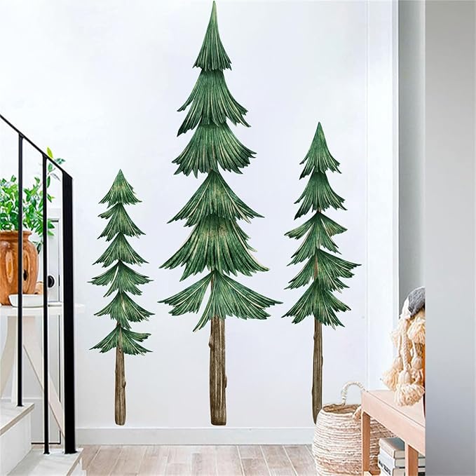 Large Pine Tree Wall Decal Giant Green Tree Wall Stickers Removable Large Forest Decals Peel and Stick Evergreen Trees Decal Woodland Trees Sticker for Living Room Bedroom Home Decor