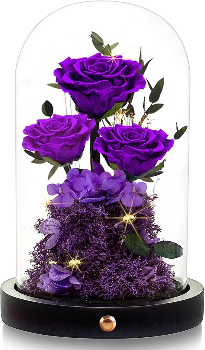 Flowers Roses Gifts for Mom Grandma,Forever Preserved Rose in Glass Dome, Christmas Anniversary Thanksging Birthday Real Roses Gifts for Wife Women Mother in Law/Purple
