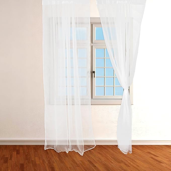 2pcs Rustic Sheer Curtains Light Filtering Polyester Drapes for Room Transparent Breathable Fabric Softens Sunlight Semi-Privacy Panels for Home Decor