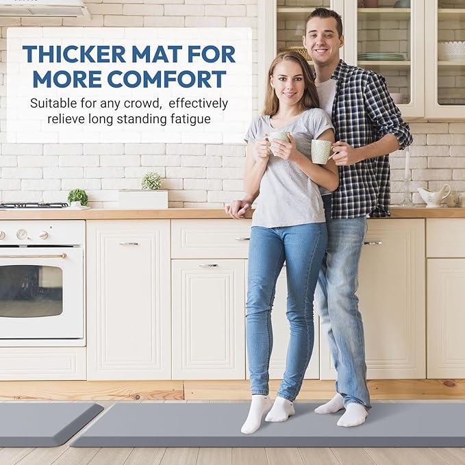 4/5 Inch Thick Kitchen Mat - Cushioned Anti Fatigue Mats for Kitchen Floor - Easy to Clean, Waterproof, Non-Slip Kitchen Rug for Sink, Office, Kitchen (22''x36'' Grey)