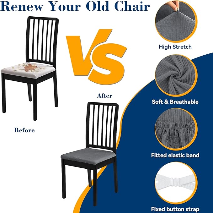 Dining Chair Seat Covers, Washable Dining Room Chair Seat Covers Set of 4, Removable Kitchen Seat Covers Chair Covers for Dining Chairs