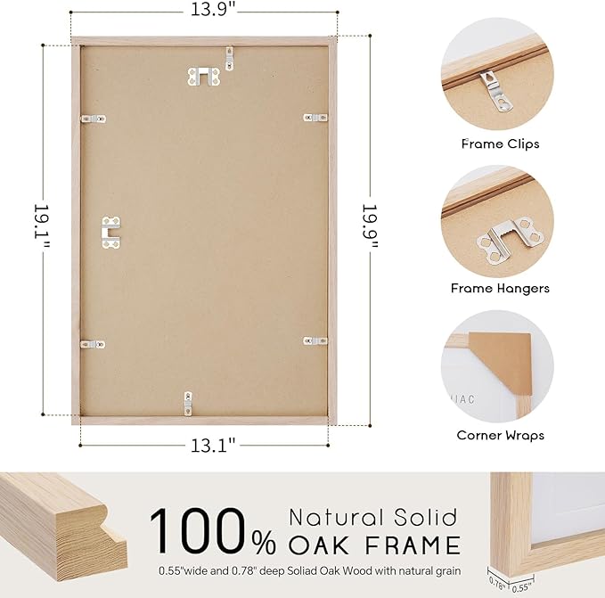 13x19 Oak Wood Picture Frame - 13"x19" Poster Frames for Wall, 13x19 Picture Frames for Wall, 13 x 19 Picture Frames, 13 x 19 Frames for Wall(1 Pack, Beige)