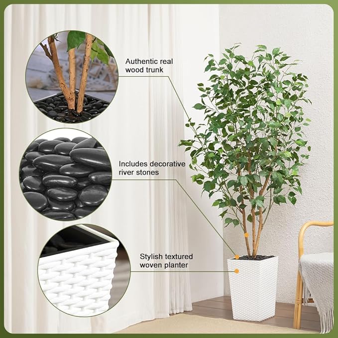 Artificial Olive Tree 6ft, Tall Fake Tree for Indoor & Outdoor Decor with Black Pot & Pebbles, UV Resistant Silk Leaves, Realistic Faux Potted Plant for Living Room,Office,Home Decor,VN137