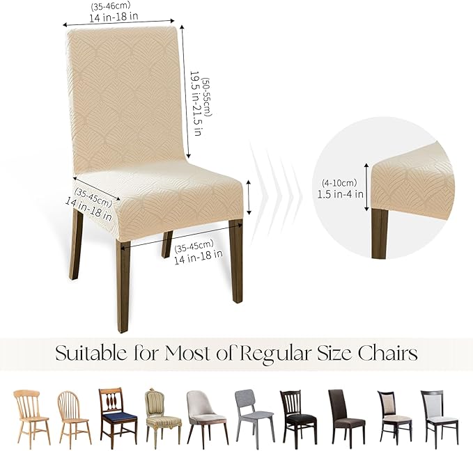 MOSAYT 100% Waterproof Dining Room Chair Covers Set of 6, Super Fit Stretch Jacquard Parson Chairs Slipcovers Removable Washable Chair Seat Protectors for Home, Kitchen, Banquet (Beige)