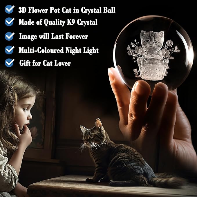 IFOLAINA Cat Themed Gifts for Women Christmas 3D Crystal Ball for Her Mom Girls Cat Lover Gifts for Women Birthday Glass Globe Decor for Bedroom