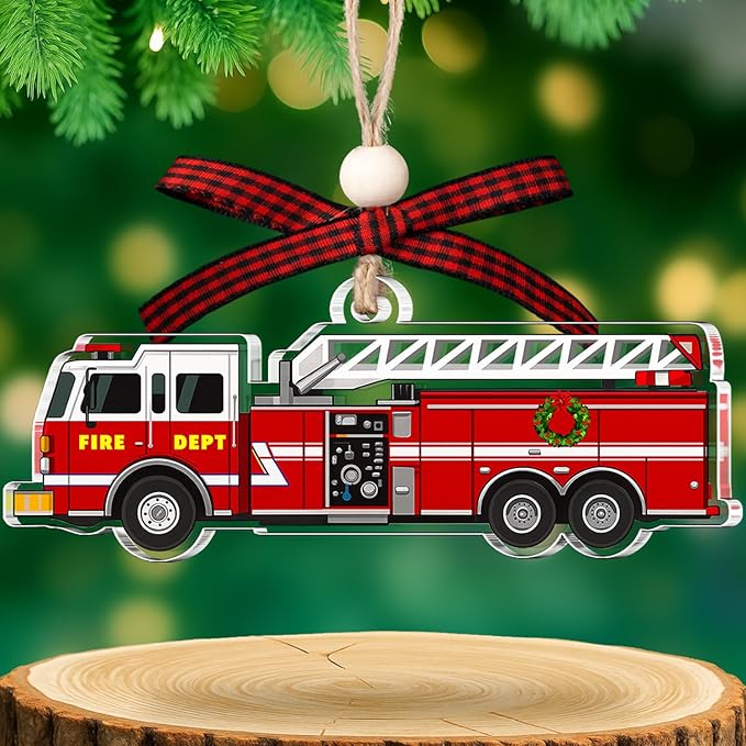 Fire Truck Ornament - Fire Truck Ornaments for Christmas Tree - Firefighter Christmas Ornaments - Firefighter Gifts for Fireman, Men, Kids, Boys - Acrylic Xmas Firefighters Ornament 2025