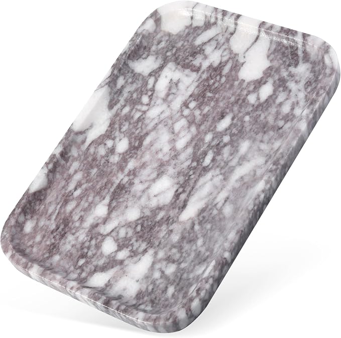 Luxury Marble Vanity Tray, Bathroom Tray Countertop, Calacatta Marble/Stone, Home Decorative Dresser Organizer, Storage for Kitchen Sink, Perfume Jewelry Holder(Purple&White)