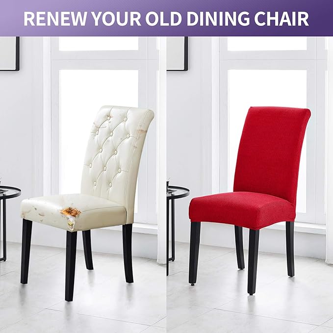 Joccun Chair Covers for Dining Room Set of 4,Dining Chair Slipcovers Stretch Dining Room Chair Covers Seat Protector,Washable Parsons Chair Cover for Home,Hotel,Banquet(Ruby,4 Pack)