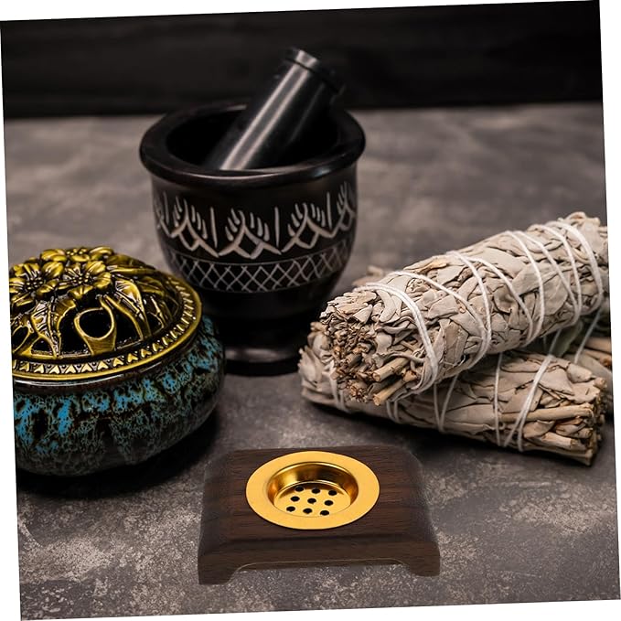 VALICLUD Modern Minimalist Wooden Incense Burner Holder with Tray Small Space-Saving Middle Eastern Arabian Charcoal Burner and Ash Catcher for Home Decor and Aromatherapy