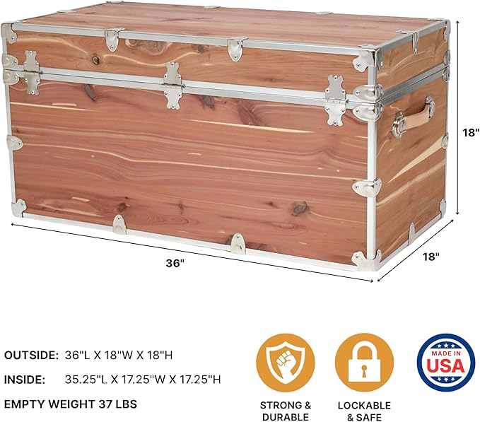 Rhino Trunk & Case Knotty Cedar Chest – XXL Storage Box, Coffee Table, End of Bed Trunk or Entryway Storage Bench – 36"x18"x18" USA-Made, Furniture Grade, Heirloom Aesthetic – Strong and Secure
