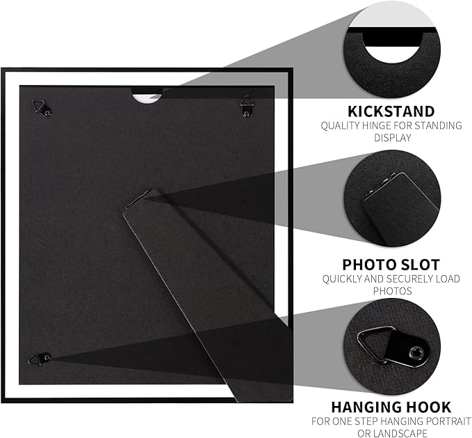 IZIDDO 8x10 Picture Frames Set of 4, Black Glass Photo Frame,for Wall Mount or Tabletop Standing,Gift Picture Frame, Horizontally or Vertically (8x10, Black)