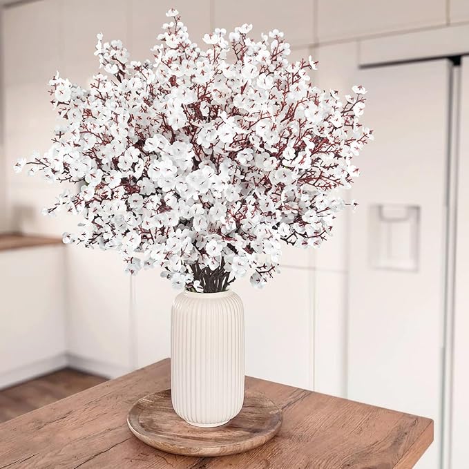 Uieke 30 Pcs Babys Breath Artificial Flowers Fake Silk White Flowers Faux Gypsophila Bouquet Real Touch Floral for Home Wedding Party Centerpieces DIY Décor