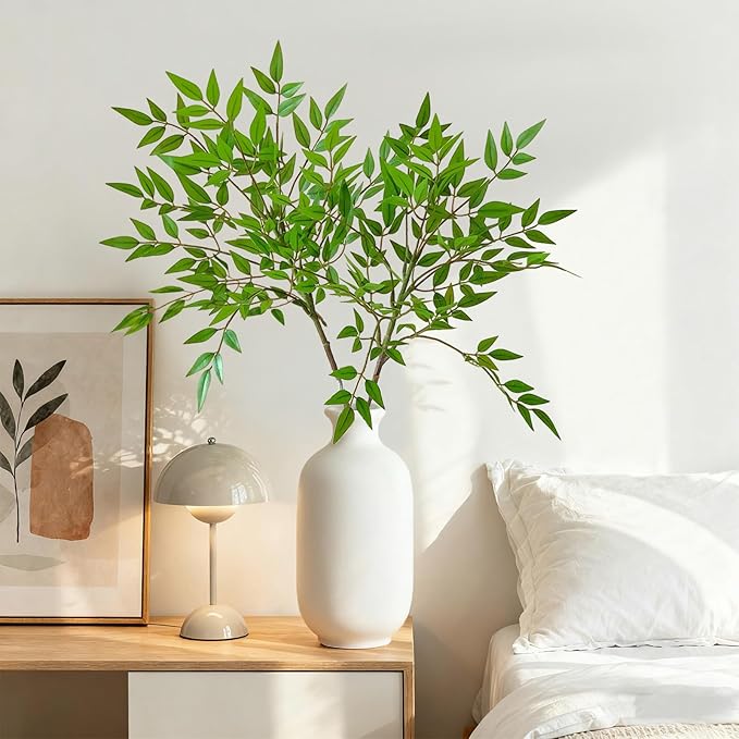 2 Pcs Fake Plants Green Nandian 35.4 Inch Greenery Stems for Vase Decor, Artificial Plants Faux Branches for Vase Filler Fake Leaves Office Home Decor