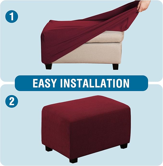 H.VERSAILTEX Ottoman and Sofa Seat Cushion Combined Cover Slipcover Rectangle Sofa Slipcover Fit Length 56'-75' Suitable for L Shaped Seat Cushion Cover or Chaise Part Cover Stretch Thick - Burgundy