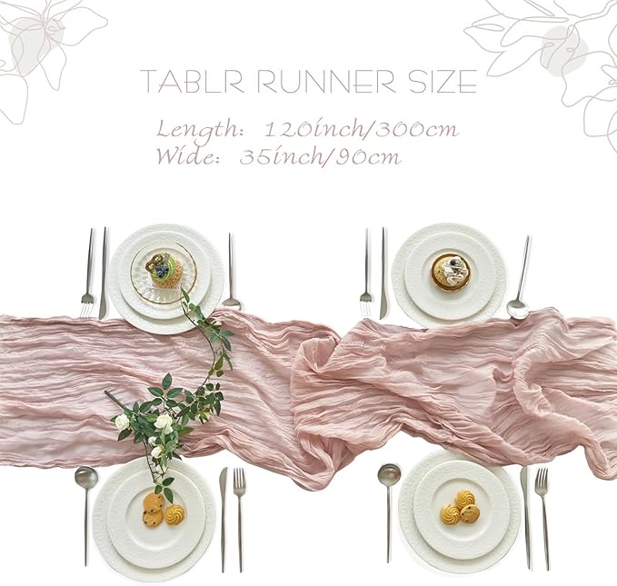IVAPUPU 1 Pcs Cheesecloth Table Runner - 10ft Dusty Pink Boho Gauze Cheese Cloth Table Runners for Baby Shower Decoration Wedding Party Summer Garden Farmhouse Decor Valentines Day Decorations