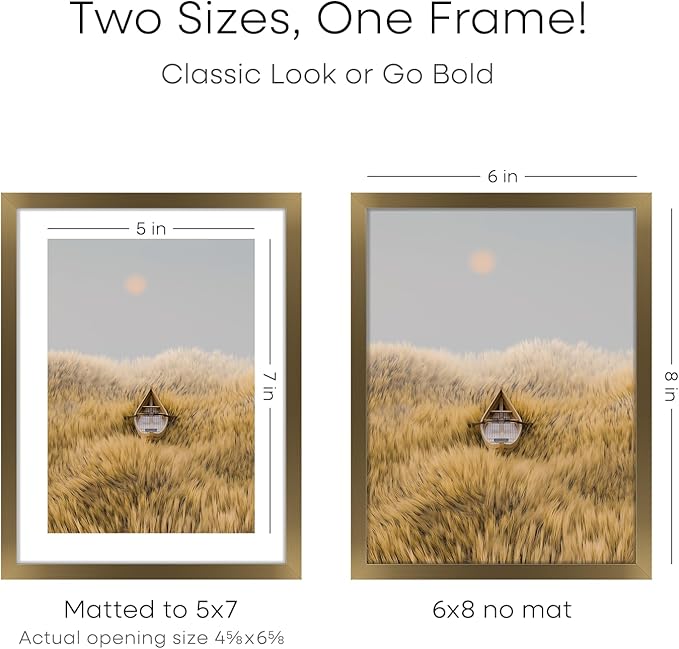 Homeforia 6x8 Picture Frame Bronze, High End Metal 6 x 8 Brass Frames with Mat 5 x 7 for Art, 6x8 Desk Frame Matted to 5x7 inch Photo, 6 by 8 Wall or Tabletop Frame, Tempered Glass, Wall Kit, Set of 2