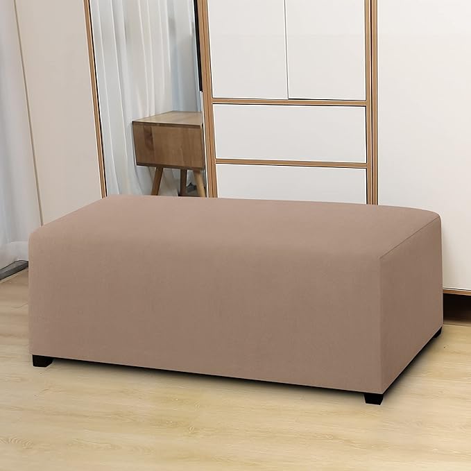 Easy-Going 100% Dual Waterproof Stretch Ottoman Cover Rectangle Folding Storage Stool Furniture Protector Soft Slipcover for Living Room with Elastic Bottom (XX Large, Camel)