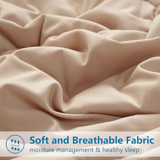EASELAND Oversized King Down Alternative Comforter - Quilted Duvet Insert for All Seasons, Soft Lightweight with Corner Tabs, Summer Winter Warm Bedding, Beige 98x116 Inches