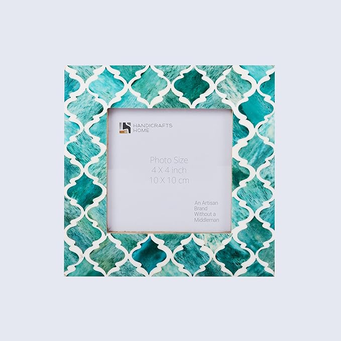 Handicrafts Home 4x4 Poster Frame – Green Moroccan Bone & Resin Inlay Photo Frame – Wall Mount Picture Frame, Photos & Art Prints – Boho Chic Vintage & Rustic Home Decor Decorative Wall Frame