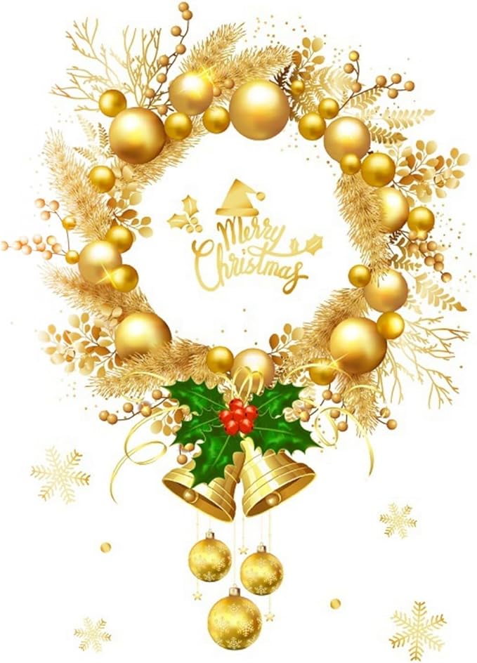 Winter Whole Golden Wreath Clings for Window Large Xmas Wreath Window Stickers Large News Years Decor DIY Static Wall Window Door Mural Showcase Decal Sticker-15.7x23.6 in (1 Pack)