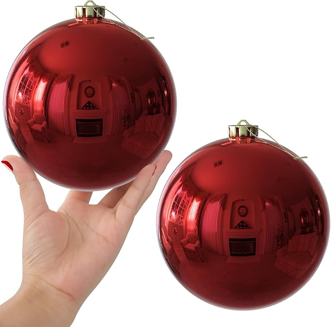 Rose Red 6.0" Extra Large Christmas Balls - Christmas Tree Decorations Hanging Ornaments Shatterproof Shiny Balls for Birthday Holiday Wedding Decorations Set of 2pcs