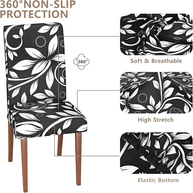 Stretch Dining Chair Covers Set of 6,Floral Print Chair Covers,Soft Removable Washable,Pet Friendly Furniture Protector,Universal Chair Slipcovers for Home, Kitchen,Ceremony Dining Room Seat