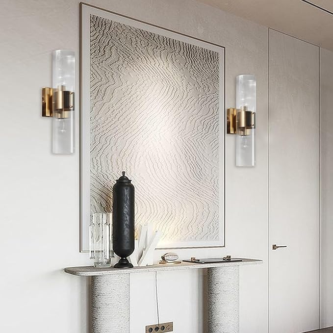 Modern Fluted Glass 2-Light Wall Sconce - Perfect for a Hallway or flanking a Painting or Bathroom, Bedroom Wall Sconces
