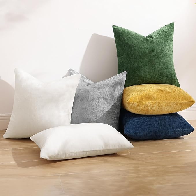decorUhome Chenille Grey Christmas Throw Pillow Covers 24x24 Inch Set of 2, Decorative Soft Couch Pillow Covers Solid Dyed Accent Farmhouse Neutral Square Pillow Cases for Sofa