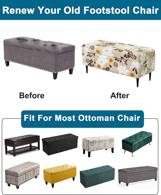 CRFATOP Printed Rectangle Ottoman Stool Cover Stretch Folding Storage Footstool Bench Slipcovers Upholstered Foot Chest Chair Covers Washable Entryway Furniture Protector with Elastic Bands,M,05