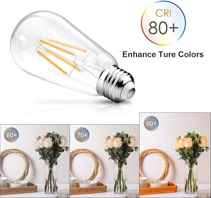 Ascher Vintage LED Edison Bulbs, 6W, Equivalent 60W, Non-Dimmable, Warm White 2700K, ST58 Antique LED Filament Bulbs with 80+ CRI, E26 Medium Base, Clear Glass, Pack of 8