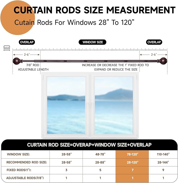 Red Wood Curtain Rods for Windows 66 to 120 Inches,1 inch Heavy Duty Window Curtain Rod with Imitation Wood Grain Finials,Decorative Drapery Rods Adjustable, 28"-120"(2.3-10ft)