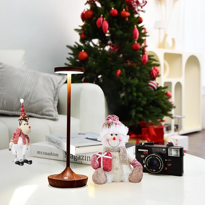 Cordless Table Lamp Rechargeable - 6000mAh LED Battery Operated Table Light - Portable Touch Dimmable Outdoor Waterproof Table Lamps for Patio Bar Restaurant Dining (2 Woodgrain)