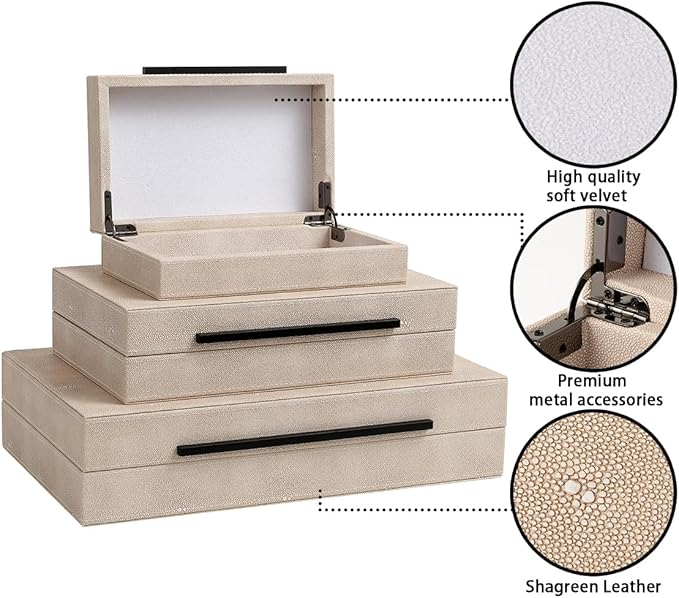 Decorative Boxes with Lids, Set of 3 Faux Leather Decorative Box, Large Modern Nesting Storage Decorative Boxes with Lids for Home Decor, Jewelry Boxes, Photo Boxes, Organizer Box (Ivory)