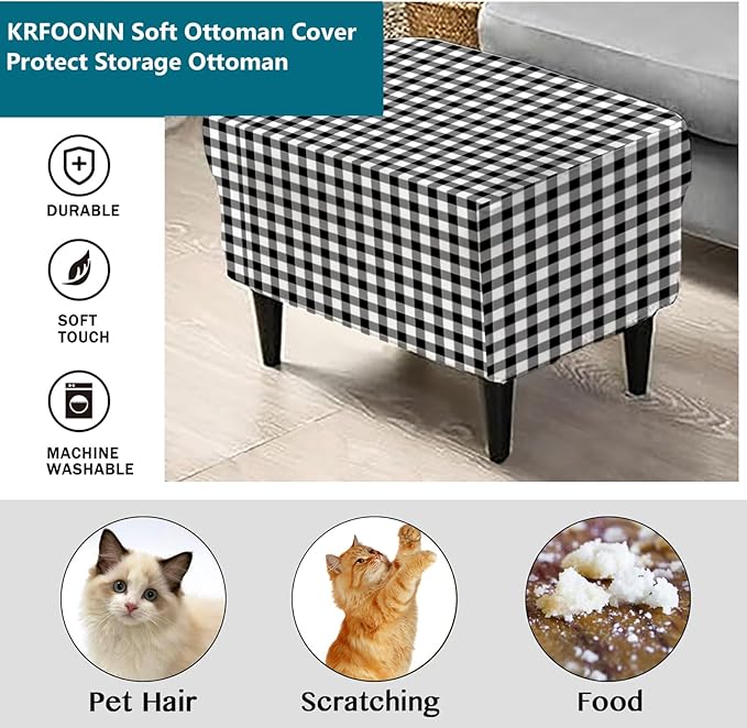 KRFOONN Stretch Ottoman Cover Slipcovers Rectangle Fit Length 39"-47" Footrest Stool Covers Printed Ottoman Cover for Foot Stool Furniture Protector with Non Slip Elastic Bottom, Color 21