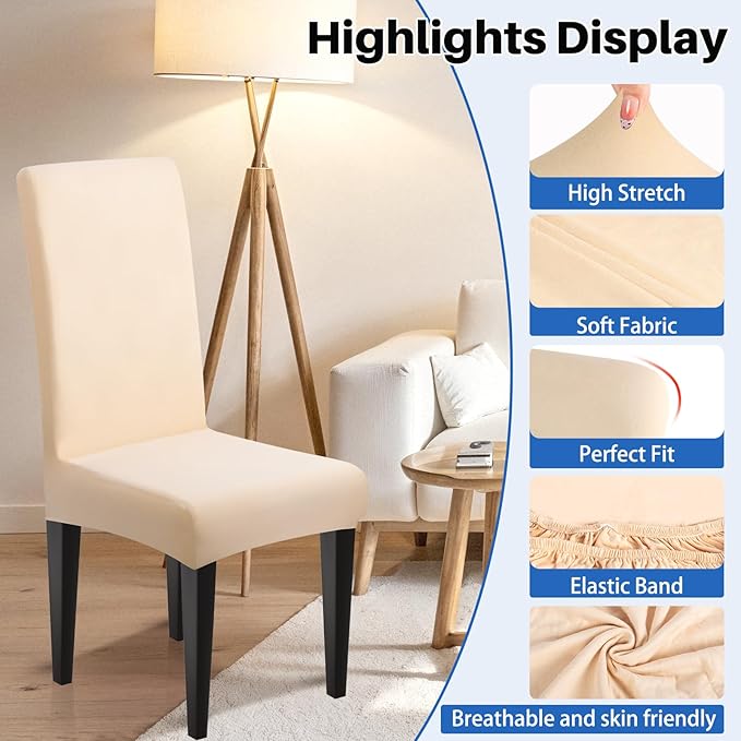 Dioxide High Stretch Chair Covers for Dining Chairs, Removable Washable Dining Chair Covers Set of 8, Soft Seat Covers Chairs Protectors for Home Kitchen Party Hotel Restaurant Banquet