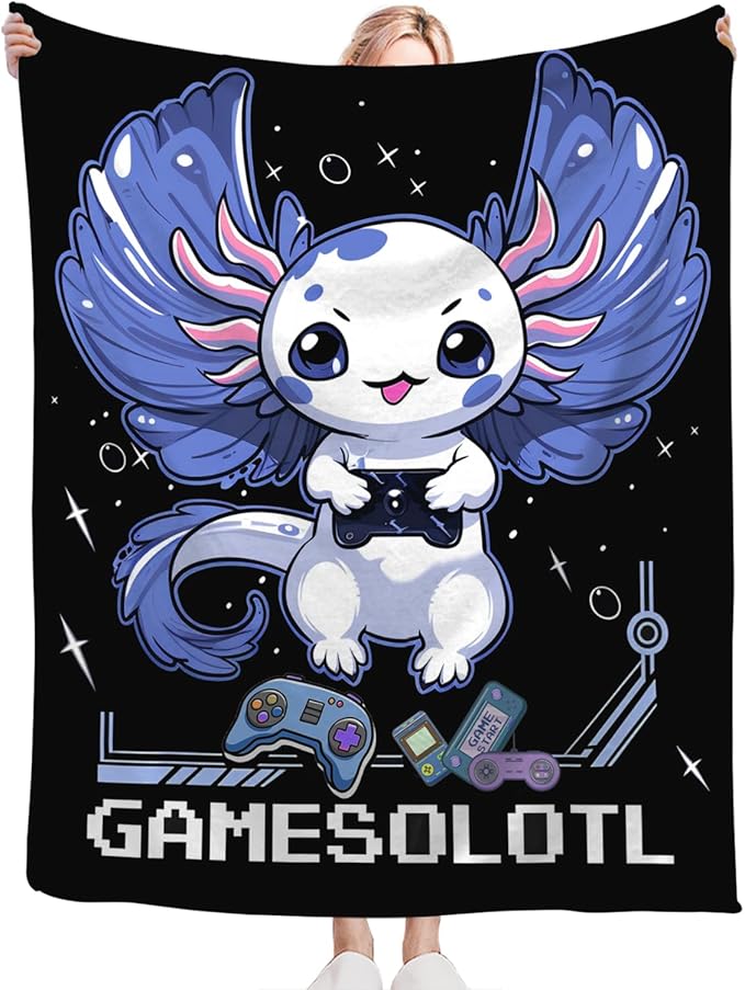 Tijuboni Axolotl Gaming Throw Blanket Game Gifts for Girls Boys Women Men Kids Adults Soft Flannel Fleece Blanket for Couch Sofa Bed Home Decor 60"x80"