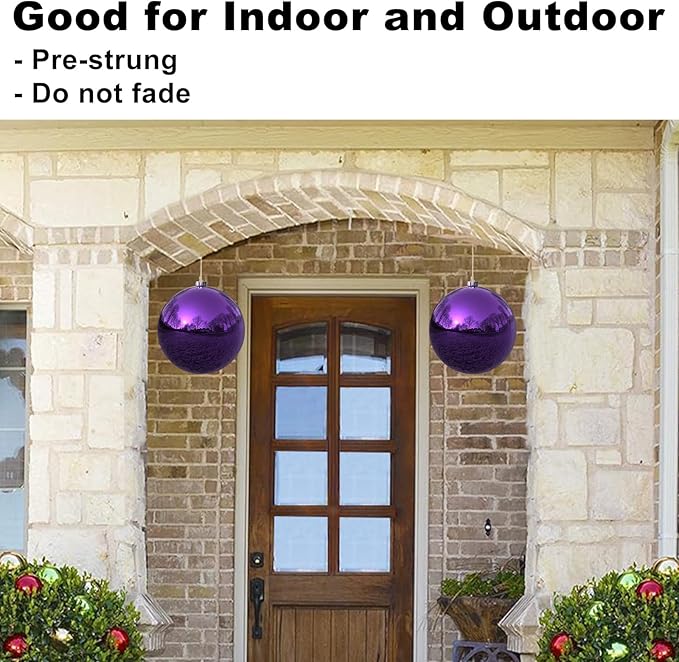 Purple 8.0" Extra Large Christmas Balls Ornaments - Christmas Tree Decorations Shatterproof Shiny Hanging Balls for Birthday Holiday Wedding Decorations Set of 2pcs
