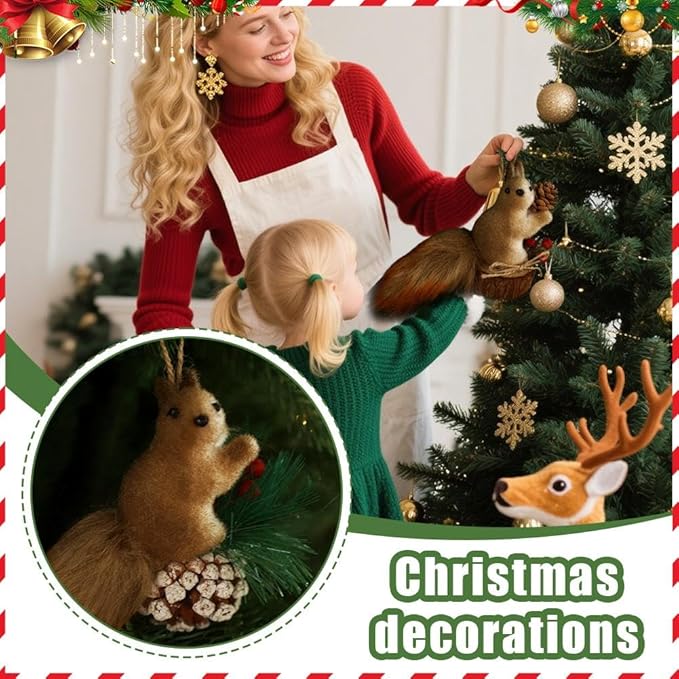 Cute Furry Christmas Squirrel Ornaments, Squirrel Christmas Ornament – 5.5" Foam Plush Woodland Decoration with Lifelike Details, Lightweight & Durable (A)