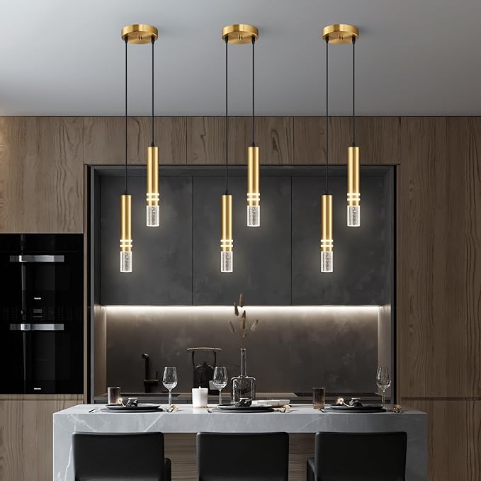 Pendant Lights Kitchen Island, Crystal Pendant Light Fixtures Mini 12W LED Modern Kitchen Pendant Lighting Over Sink and Living Room and Bedroom (Gold 2 Light)