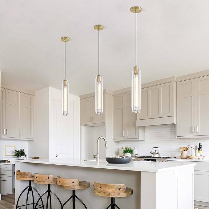 Modern K9 Crystal Kitchen Island Pendant Light,14.95'' Clear Crystal Island Pendant Lights,1 Light Indoor Crystal Pendant Light, for Kitchen Dining Bathroom Bedroom,Included 2 Bulb