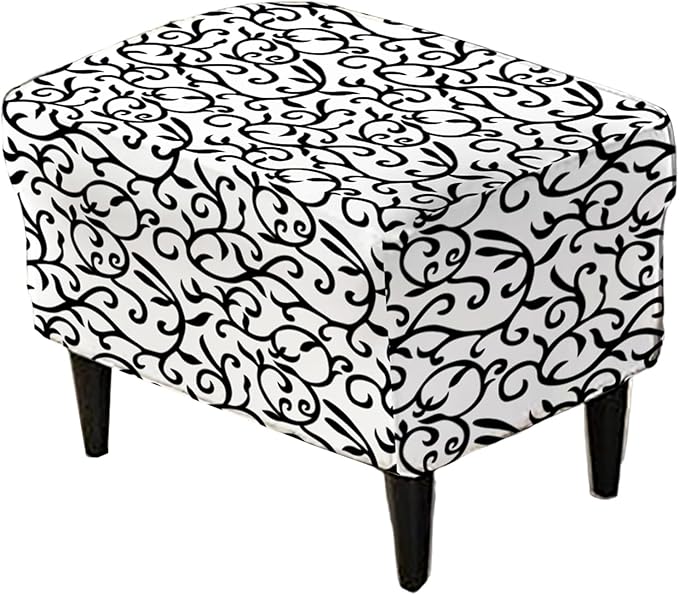 KRFOONN Stretch Ottoman Cover Slipcovers Rectangle Fit Length 55"-63" Footrest Stool Covers Printed Ottoman Cover for Foot Stool Furniture Protector with Non Slip Elastic Bottom, Color 09