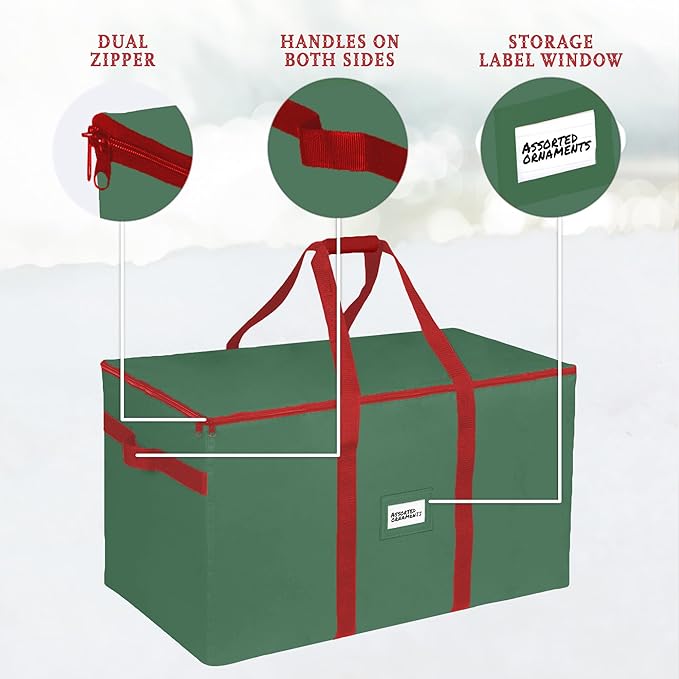 Christmas Ornament Storage Container,Box Stores Up to 128-3 inch ornaments, Adjustable Dividers, Large Organizer Bin to Protect and Store Holiday Décor - Green