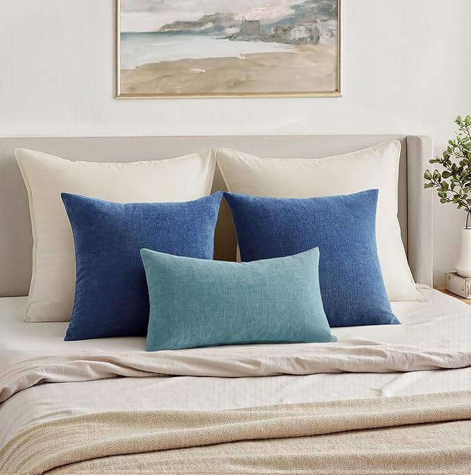 MIULEE Navy Blue Couch Pillow Covers 20x20 Inch, Set of 2 Soft Chenille Decorative Square Throw Pillow Covers Farmhouse for Sofa Living Room Bed