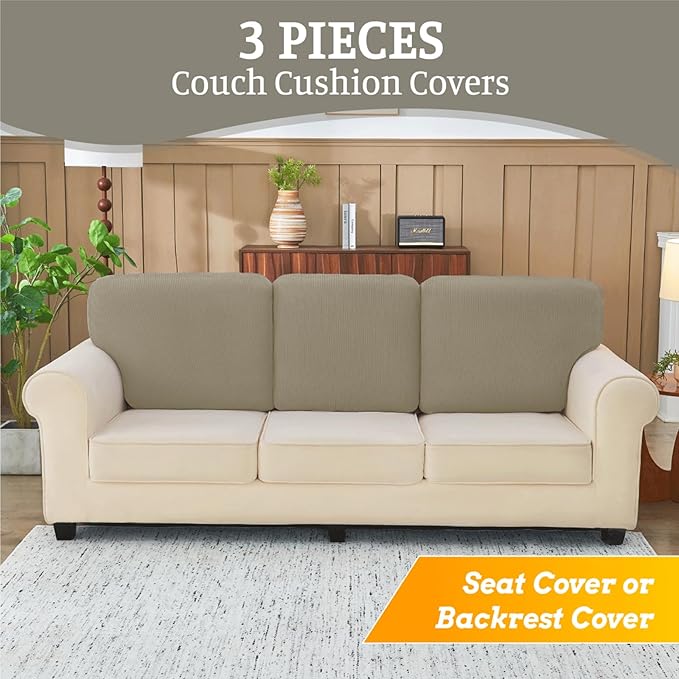 Sectional Couch Covers for Sofa Cushion L Shaped Couch Cover Washable Soft Couch Cushion Covers Stretch Sofa Slipcovers(3-Piece for Sofa Seat or Backrest, Taupe)