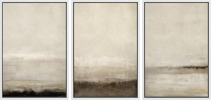SIGNWIN Framed Canvas Print Wall Art Set Misty Horizons Tranquil Scenery in Monochrome Abstract Modern Art Bohemian Decorative for Living Room, Bedroom, Office - 16"x24"x3 White