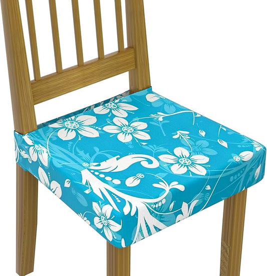 Stretch Dining Chair Seat Covers Set of 6,Dining Chair Slipcovers, Floral Printed Chair Covers,Soft Fabric Washable Upholstered Chair Seat Protector, No Rear Covers for Home Kitchen Dining Room