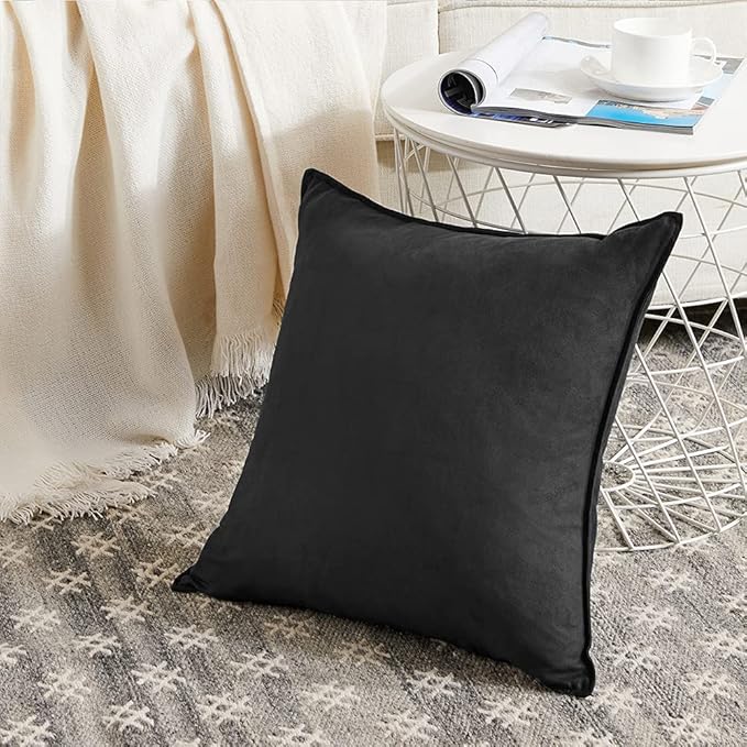 Fancy Homi 2 Packs Black Decorative Throw Pillow Covers 14x14 Inch for Living Room Couch Bed Sofa, Modern Boho Home Decor, Soft Faux Suede Solid Small Accent Cushion Case 35x35 cm